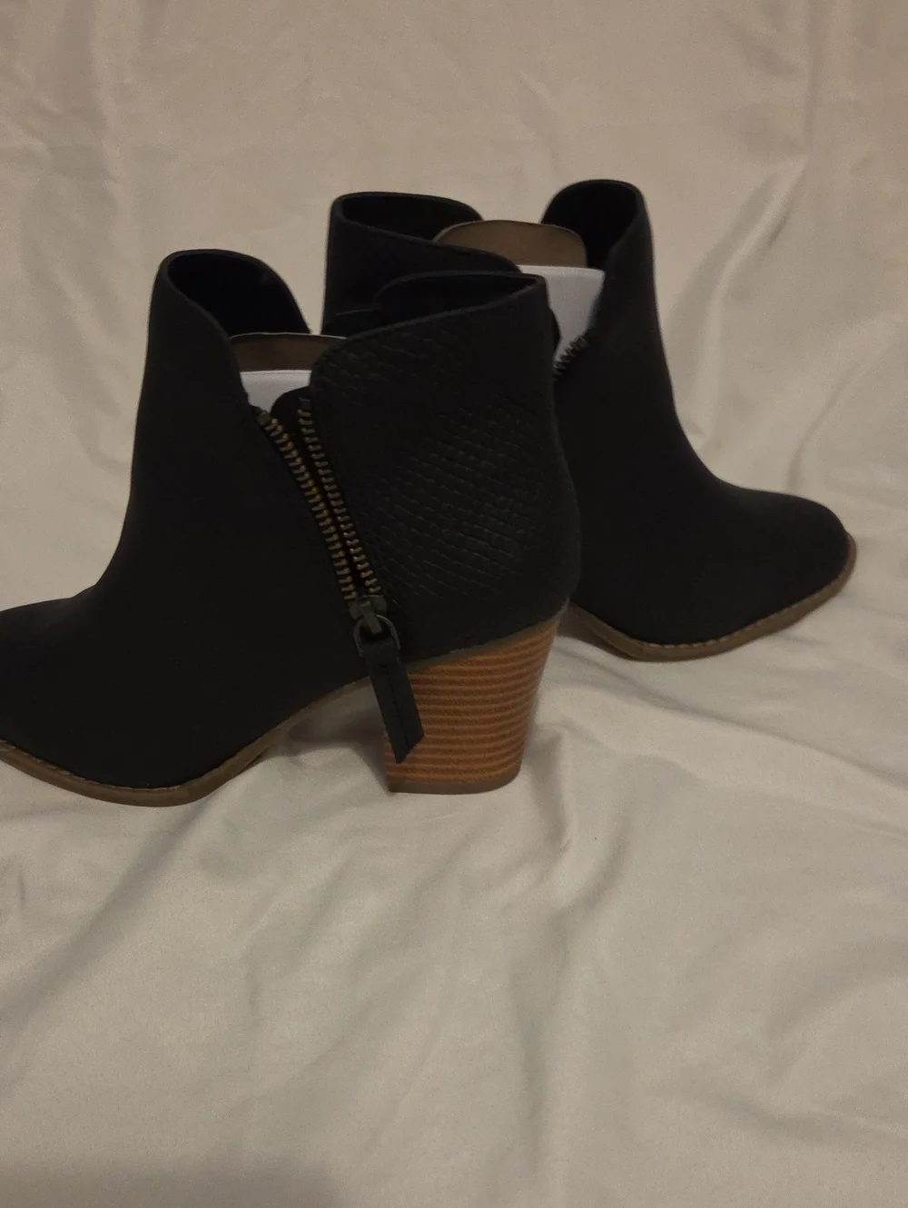 a.n.a Black Ankle Booties with Stacked Brown Heel